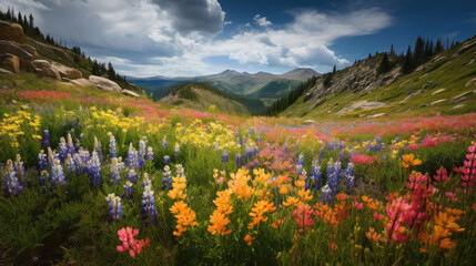 Fototapeta na wymiar The most beautiful flower meadow in spring. Generative AI