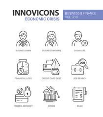 Financial losses in business - line design style icons set