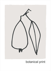 Vector graphic with leaves and pears. Decor printable art. Contemporary design for prints, posters, stationery, logos, branding, invitations, social media posts