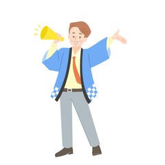 メガホンで呼び込みをする法被姿の男性店員