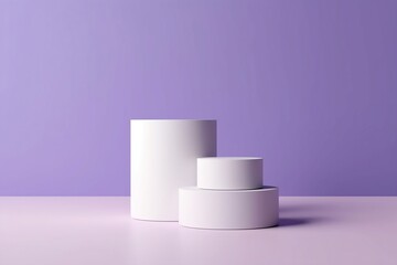 3D Render of Minimal White Cylinder Podium Product Display on Purple Background