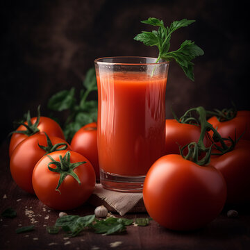 a glass of fresh tomatoes juice