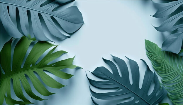 green leaves frame with white background