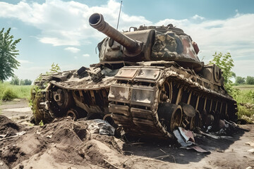 A destroyed Tank, made with generative AI and post-processed