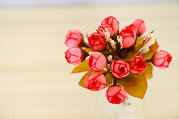 camellia sweet flowers ready to bloom are placed in a bottle vase