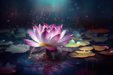 Close-up with lotus flower in a fantasy world. Creative floral composition.