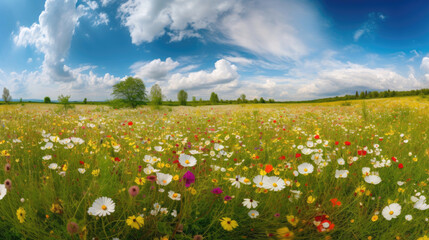 The most beautiful flower meadow in spring. Generative AI