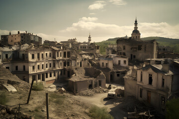 Fototapeta premium A destroyed City, made with Generative AI and post-processed