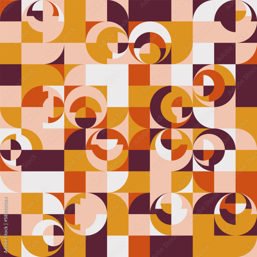Fototapete Modern vector abstract  geometric background with circles, rectangles and squares  in retro scandinavian style. Pastel colored simple shapes graphic pattern. Abstract mosaic artwork.