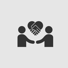 Businessman meeting vector icon. Handshake symbol. Handshake forming a heart.