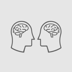 Two heads with brain icon. simple isolated silhouette symbol. Head with brain vector eps 10.