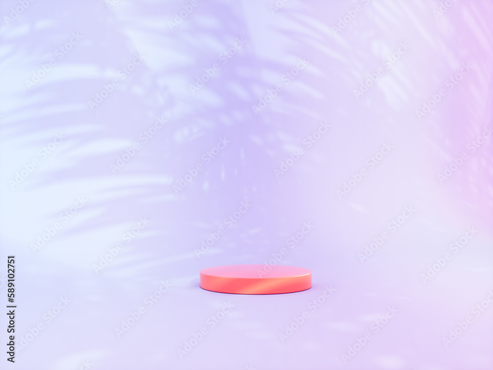 Aufkleber Summer podium backdrop for product display with tropical palm leaf shadow. 3d rendering.