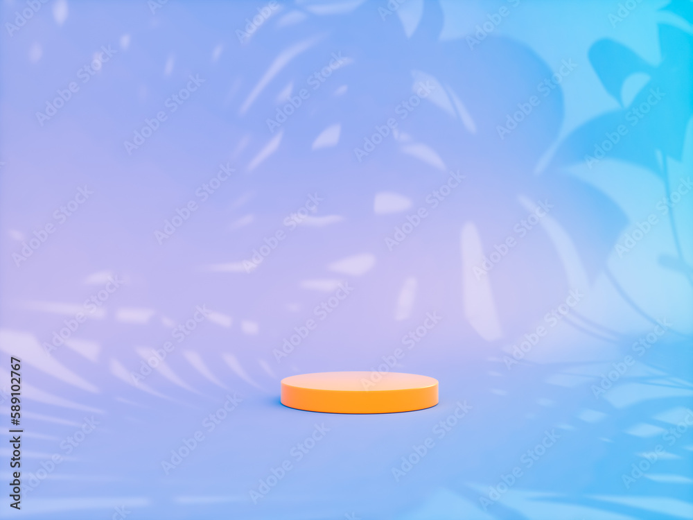Aufkleber summer podium backdrop for product display with tropical palm leaf shadow. 3d rendering.