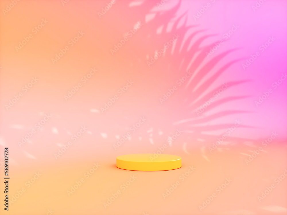 Fototapete summer podium backdrop for product display with tropical palm leaf shadow. 3d rendering.