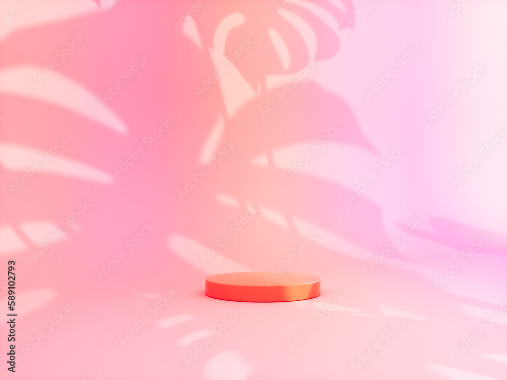 Leinwandbilder summer podium backdrop for product display with tropical palm leaf shadow. 3d rendering.