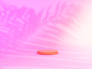 Summer podium backdrop for product display with tropical palm leaf shadow. 3d rendering.