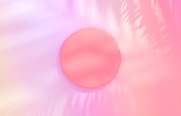 Summer podium backdrop for product display with tropical palm leaf shadow. 3d rendering. top view.