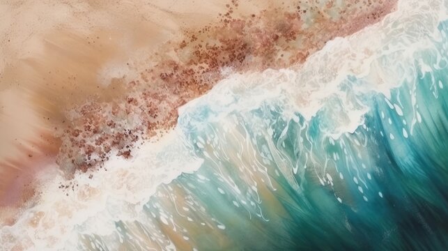 top view beach by watercolor style. AI generative