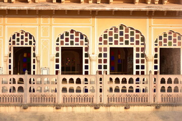 detail of the facade of the hawa mahal, jaipur
