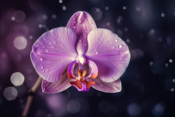 Close-up with orchid flower in a fantasy world. Creative floral composition