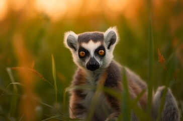 Obraz premium Ring-tailed lemur in wild nature. Generative AI.