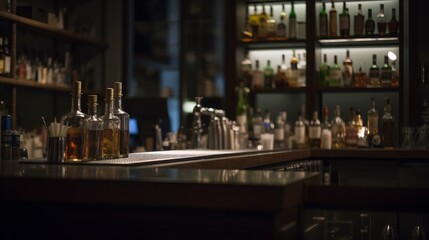 Fototapeta na wymiar bar counter blurred background bar. AI generative