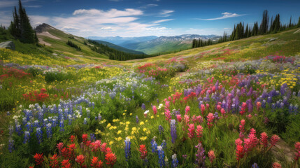 Fototapeta premium The most beautiful flower meadow in spring. Generative AI