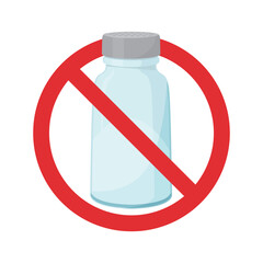 Vector illustration of image of reduced salt. This is represented by the salt and prohibition symbol on a shaker with a metal cap.