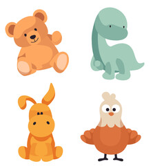 Set Collection of Cute Stuffed Cartoon Animals
