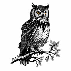 Owl Black And White Isolated White Background. Generative AI