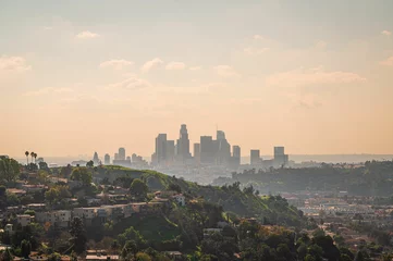 Aluminium Prints Morning with fog Aerial view of the beautiful Los Angeles skyline in the morning fog