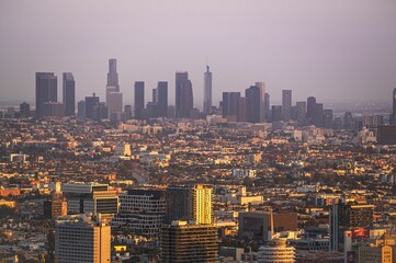 Aerial view of Hollywood Hills over looking Downtown Los Angele