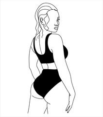 Female vector abstract silhouette in bra and panties. Woman in black lingerie vector illustration.