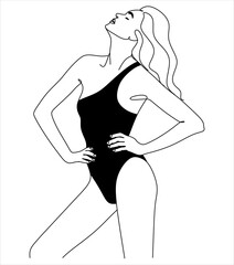 Female vector abstract silhouette in bra and panties. Woman in black lingerie vector illustration.