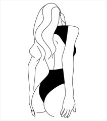 Female vector abstract silhouette in bra and panties. Woman in black lingerie vector illustration.