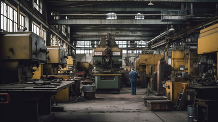 well equipped factory floor warehouse machinery and equ. Generative AI.