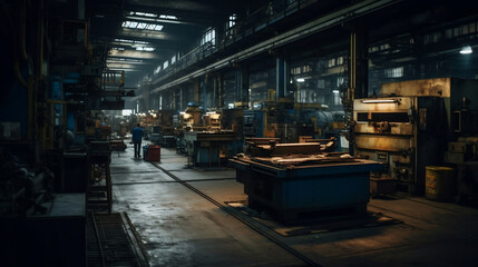 well equipped factory floor warehouse machinery and equ. Generative AI.