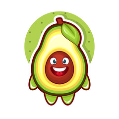 Cartoon illustration of avocado fruit with smile face