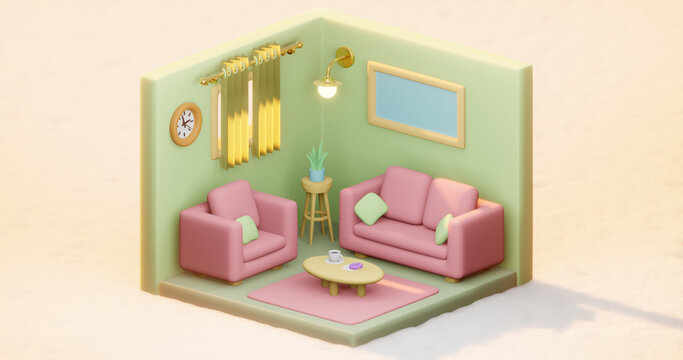 Salon isometrico suave para dibujos animados o carton