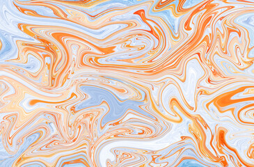 Marble blue and orange abstract background. fluid art