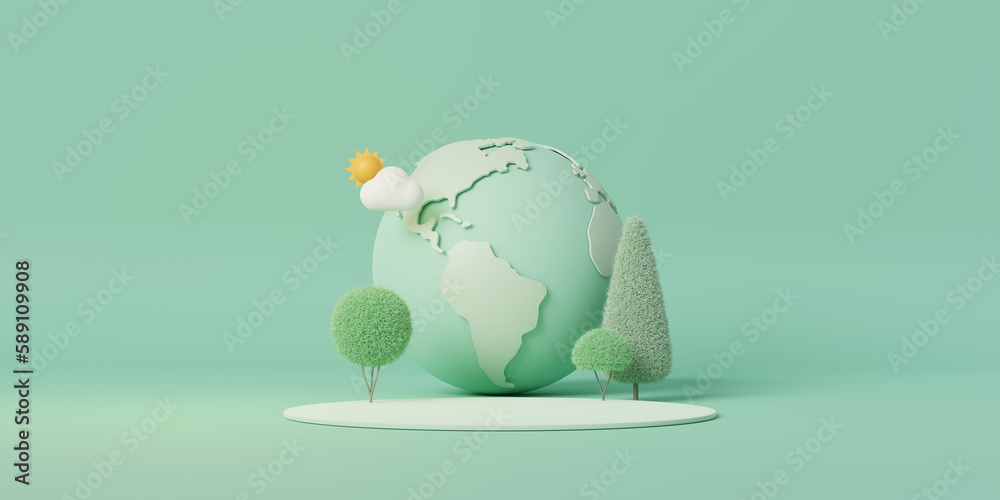 Poster happy earth day concept.3d green earth on pastel color background.minimal scene for mockup design. 3