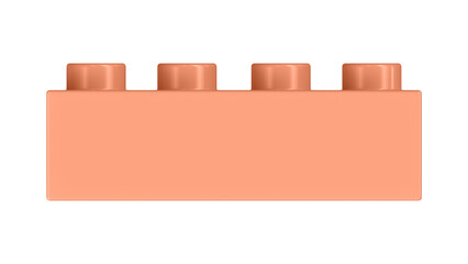 Cantaloupe Block Isolated on a White Background. Close Up View of a Plastic Children Game Brick for Constructors, Front View. High Quality 3D Rendering with a Work Path. 8K Ultra HD, 7680x4320