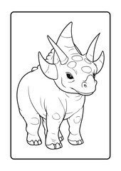 Triceratops line art coloring page for kids, black outline on white background