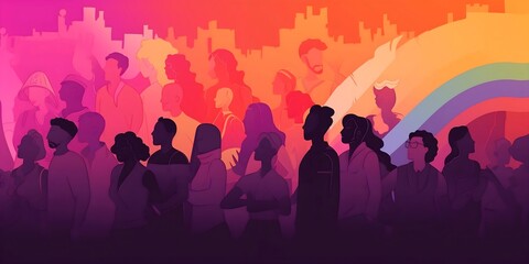 Fototapeta premium Happy Pride Month People Celebrating Diversity with Rainbow for Events and Parades, Generative AI 