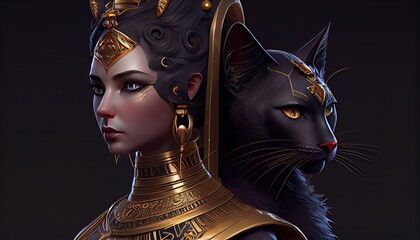 Bastet, half woman half cat goddess, ai based