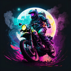 Motocyclelist riding on moon created with Generative AI technology