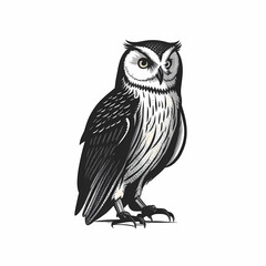 Owl Black and White Isolated on White Background. Generative AI