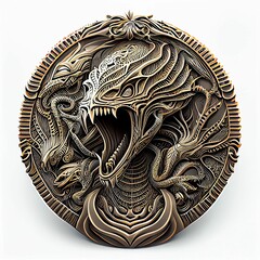 3D illustration of a monstrous creature with metallic details for a T-shirt design logo