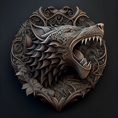 3D illustration of a wolf with metallic details for a T-shirt design logo