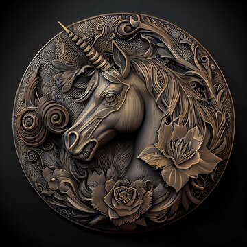 Fototapeta 3D illustration of a unicorn with metallic details for a T-shirt design logo